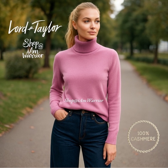 Lord & Taylor pink cashmere turtleneck with ribbed neck *shop@iamwarrior